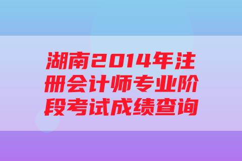 湖南2014年注册会计师专业阶段考试成绩查询